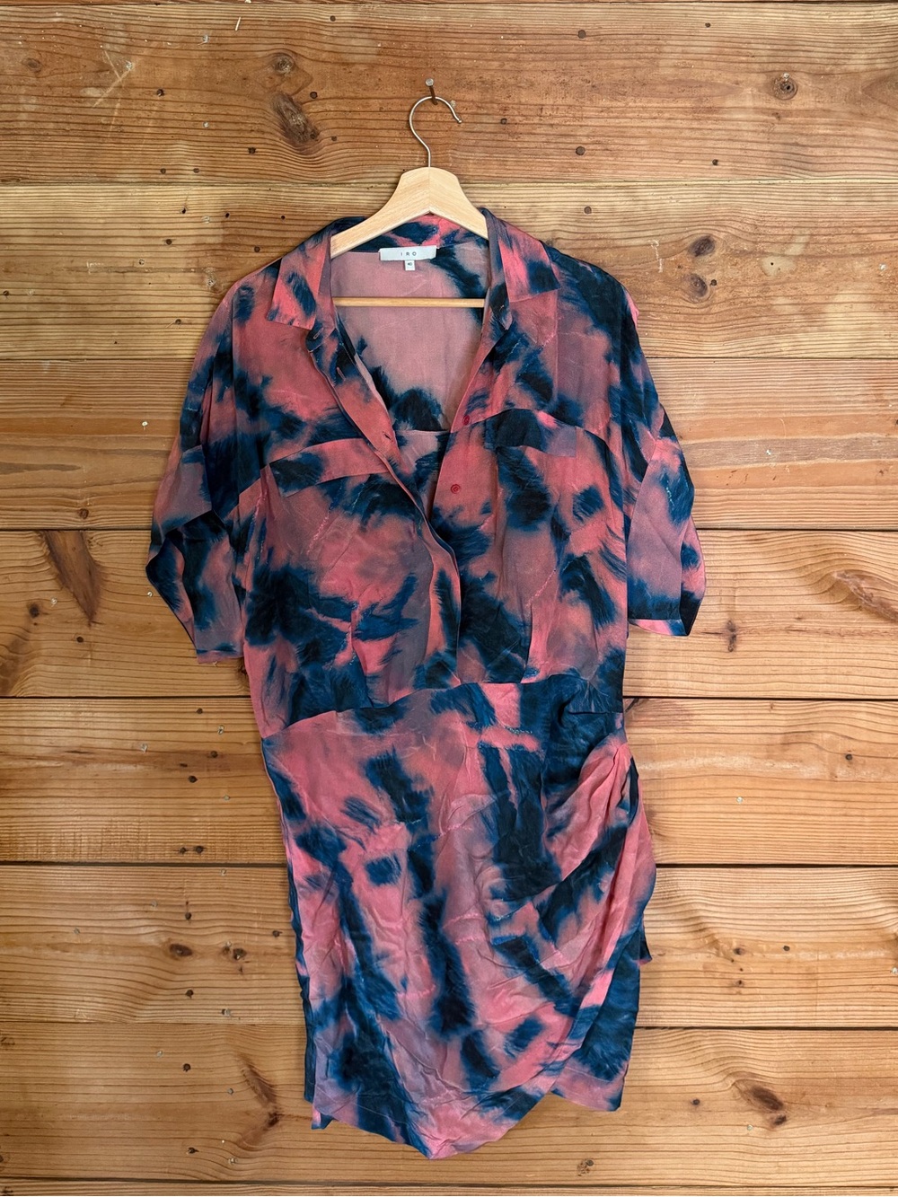 IRO Coral and Navy Tie-Dye Short Sleeve Tunic